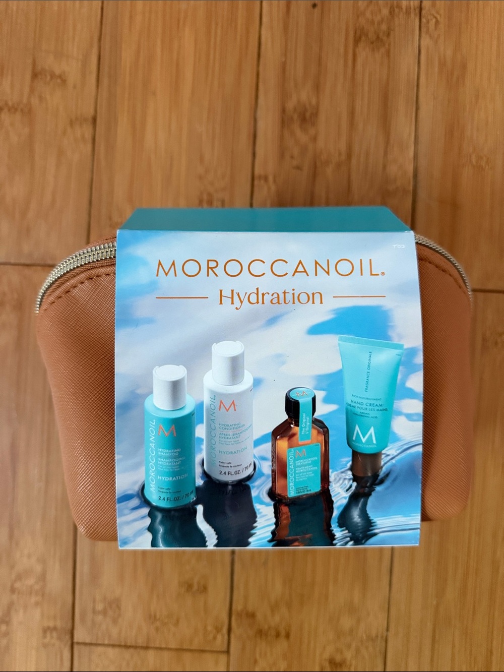 Moroccanoil Hydration Mini Set with Teal Accents and Tan Pouch